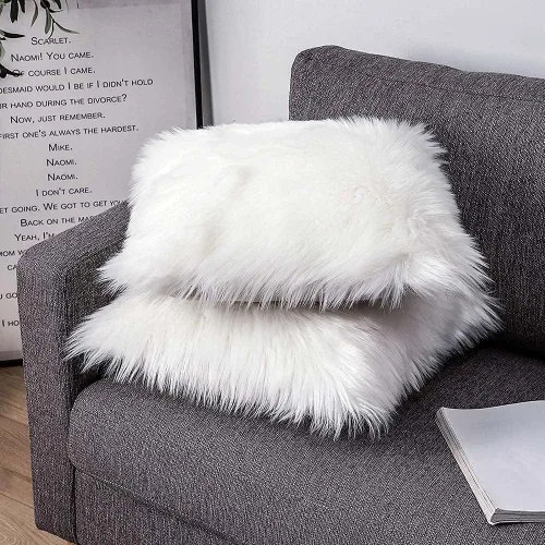 Vista 9 de Funda de almohada de piel sintética decorativa y esponjosa, funda de cojín mullida de lujo para dormitorio y sofá, funda de cojín de 20 x 20