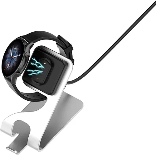 Vista 4 de Soporte de carga magnético gris con cable de carga USB de 4.9 ft para Amazfit GTR3/GTR3 Pro/GTS3/T-Rex 2 (A2169) Cable de carga de repuesto
