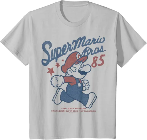 Vista 31 de Nintendo Super Mario Brothers '85 Vintage Stars - Camiseta Gris Oscuro