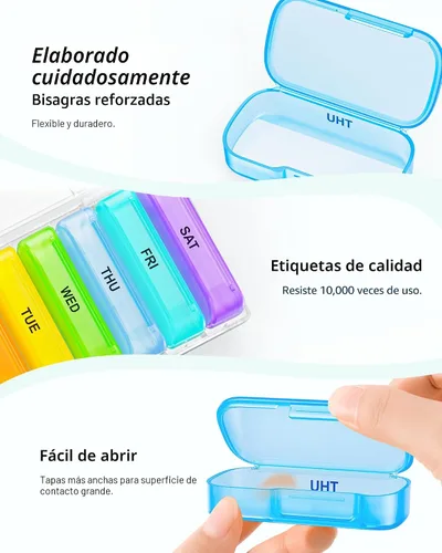 Vista 5 de ZIKEE Paquete de 7 pastilleros extra grande, pastillero portátil para 7 días para bolsillo, bolso, pastillero semanal con diseño de doble