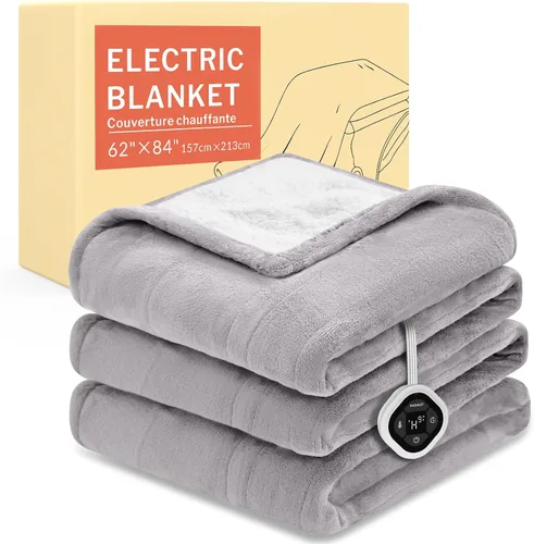 Vista 22 de HOMLYNS LuxeHeat - Manta térmica eléctrica tamaño King, manta térmica de franela suave Sherpa con 10 ajustes de calor, temporizador de 1 a 10 horas
