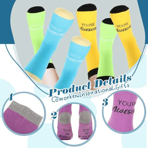 Vista 4 de 12 pares de calcetines de regalo de agradecimiento "You' Re Awesome novedoso", calcetines inspiradores divertidos para hombres, mujeres, empleados