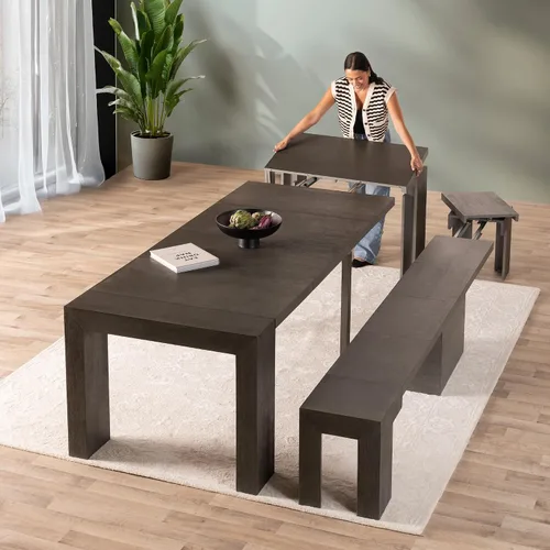 Vista 14 de Transformer Table - Mesa de comedor extensible de madera maciza, asientos 2-12, mesa de comedor expandible, muebles que ahorran espacio, muebles
