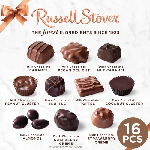 Vista 4 de Russell Stover, Surtido de chocolate negro y leche, caja de regalo de chocolate, 9.4 onzas (17 piezas)