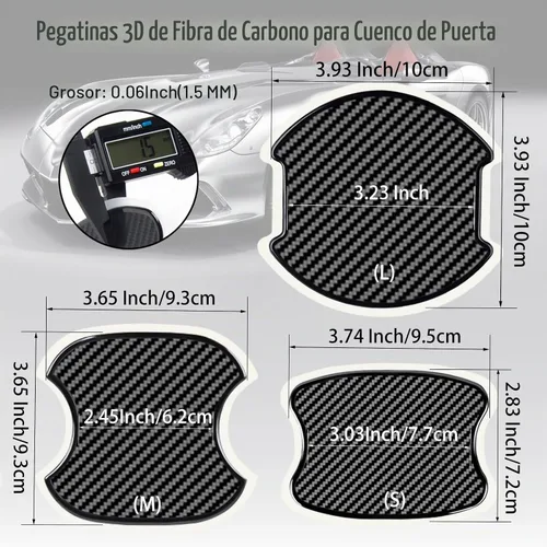 Vista 2 de Pegatina Protectora de Copa de Manija de Puerta de Auto de TPU Tipo Fibra de Carbono, Protector de Pintura de Puerta Auto, Películas de Protección