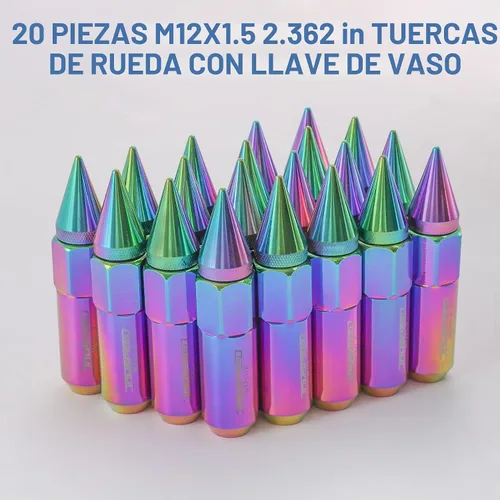 Vista 7 de JDMSPEED Neo Chrome 20 unids M12X1.5 Cap Spiked Extended Tuner 2.362 in Ruedas de Aluminio Llantas Tuercas Cromo neo