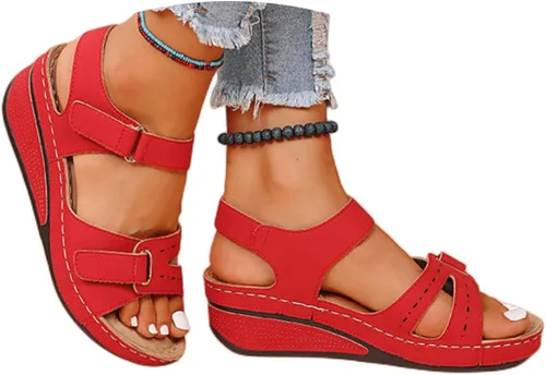 Vista 7 de Sandalias ortopédicas para mujer, con soporte para el arco, para caminar, cómodas sandalias ortopédicas de verano con correa trasera