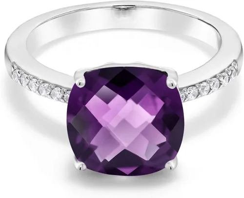 Vista 31 de Gem Stone King Anillo de compromiso de plata de ley 925 con piedra preciosa de corte cojín de 0.39 pulgadas Anillo de compromiso de aniversario