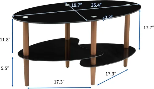 Vista 2 de Mesa de centro de cristal, mesa de centro de vidrio de 2 niveles, mesa moderna de vidrio templado para el hogar y la sala de estar (negro)