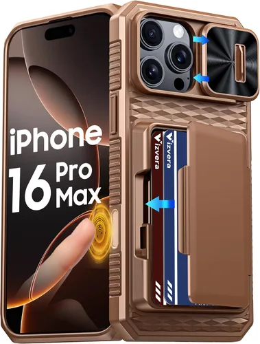 Vista 23 de Vizvera para iPhone 16 Pro Max Funda tipo cartera RFID [Soporte para tarjetas][Control de cámara][Cubierta de cámara] Funda protectora de silicona