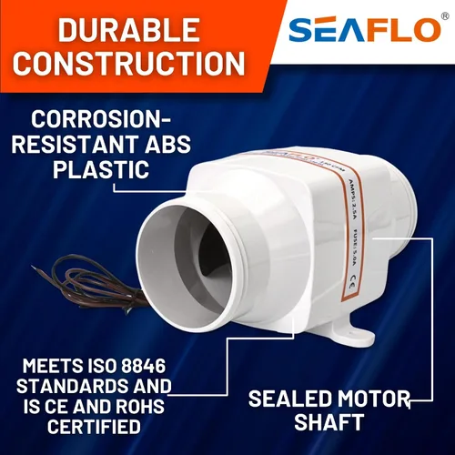 Vista 7 de SEAFLO in-Line Marine Bilge Air Blowers- 12V, 3 or 4", 130-270 CFM Ultra-Quiet Operation 4 or 3 Inch for Yacht/Sailboat/Boat- ISO 8846, CE & RoHs