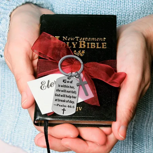 Vista 5 de 36 llaveros cristianos de acero inoxidable con versículos de la Biblia, llavero inspirador de fe religiosa, llavero cristiano religioso para hombres