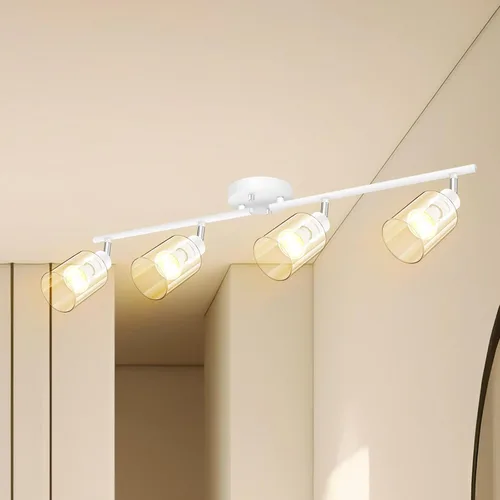 Vista 10 de BoostArea Lámparas de baño de 2 luces, modernas luces blancas de pared con pantalla de vidrio transparente, luz de techo flexible para espejo