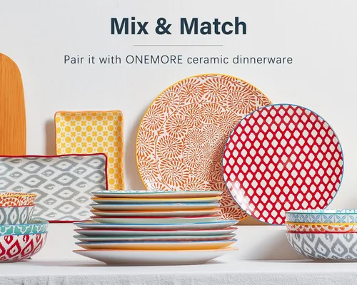 Vista 2 de ONEMORE - Juego de 6 platos de cena coloridos, platos de ensalada de porcelana de 10.5 pulgadas - Platos de cerámica grandes aptos para microondas