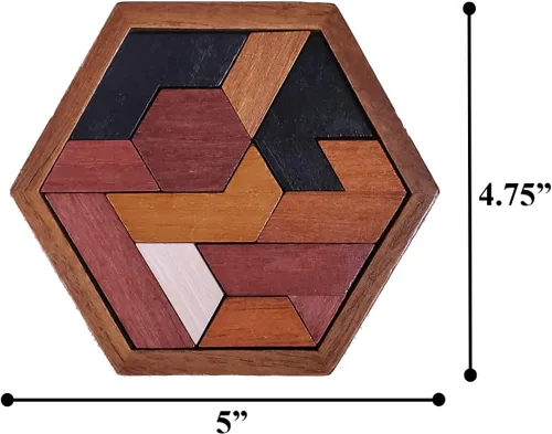 Vista 4 de Rompecabezas de madera hexagonal – Brain Teasers – Rompecabezas de rompecabezas para adultos y niños
