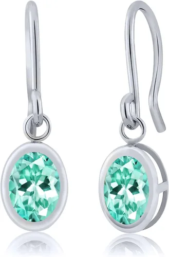 Vista 145 de Gem Stone King Aretes colgantes de plata de ley 925 de 0.276 x 0.197 in con piedra natal ovalada de alambre francés para mujer