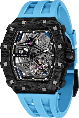 Vista 26 de Tsar Bomba Men's Automatic Watch Tonneau Luxury Skeleton Watch for Men Mechanical 50M Waterproof Wristwatch Gift for Men 08tc-whi
