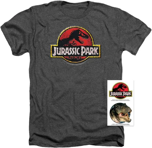 Vista 3 de Jurassic Park Stone Logo Camiseta para adulto, colección Charcoal