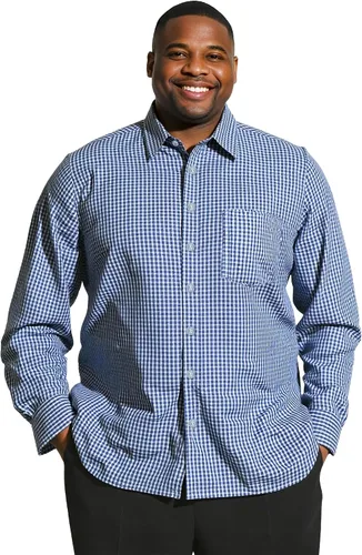 Vista 17 de Camisas grandes y altas para hombres, camisas de vestir casuales de manga larga con botones y bolsillo para negocios, viajes, uso diario