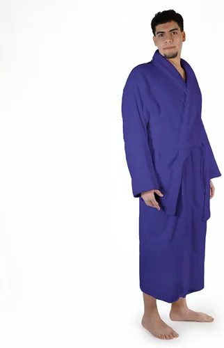 Vista 3 de Superior Traditional Premium Turkish Cotton Lightweight Long Bathrobe with Pockets Bath Robes, Men's Small-Medium, Navy Blue