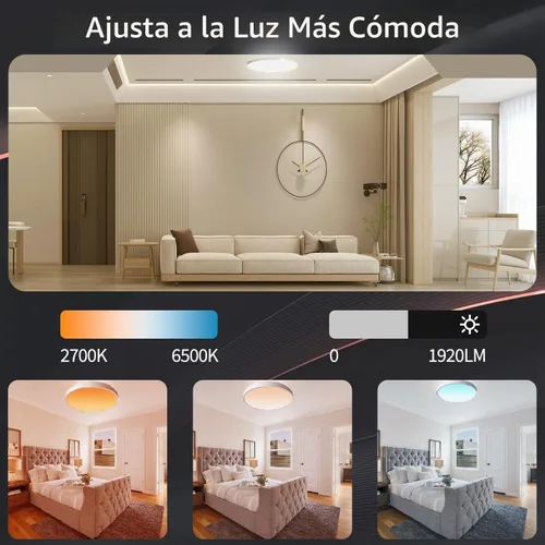 Vista 2 de RGBCW - Luces de techo LED inteligentes que cambian de color, compatible con Alexa Google Home, lámpara de techo empotrada de 24 W, programador