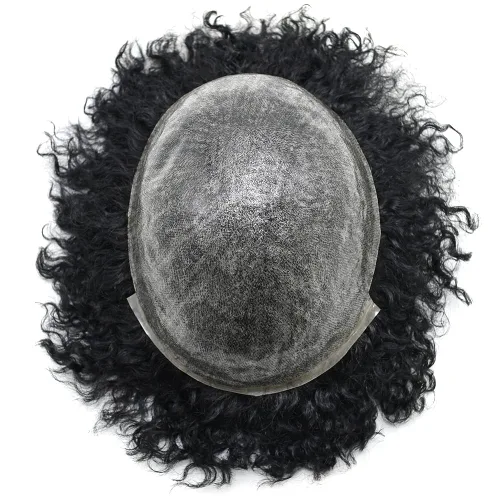 Vista 4 de Unidad de cabello humano para hombres afroamericanos africanos americanos, cabello brasileño afro tupé para hombres negros de 0.236 in de onda de #1
