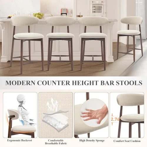 Vista 3 de COLAMY Taburetes de bar con respaldo, taburetes de bar de altura de mostrador, taburetes tapizados con patas de madera para cocina, isla de comedor