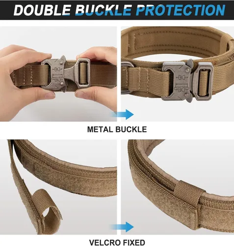 Vista 4 de Collar táctico reflectante para perro, ajustable para entrenamiento y servicio, collar de perro K9 con hebilla de metal resistente de nailon militar