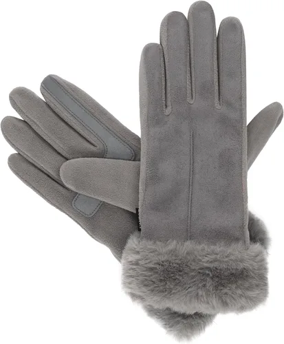 Vista 4 de isotoner Women's Water Repellent Touchscreen Stretch Mya Faux Fur Cuff Gloves Ceniza