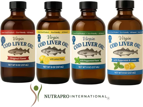 Vista 3 de Aceite de hígado de bacalao virgen, 8 onzas líquidas, natural, capturado en la naturaleza y sabor fresco, alto en vitamina D, Omega 3 DHA/EPA