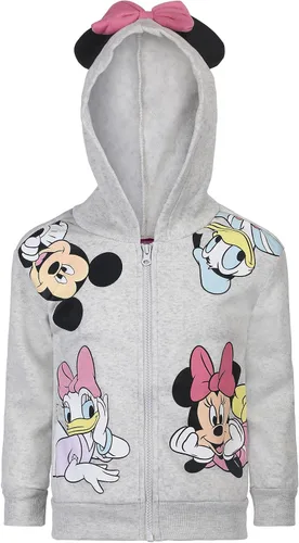Vista 2 de Disney Minnie Mouse and Friends - Conjunto de sudadera con capucha, camiseta y pantalones para niños pequeños y grandes, color rosagris claro