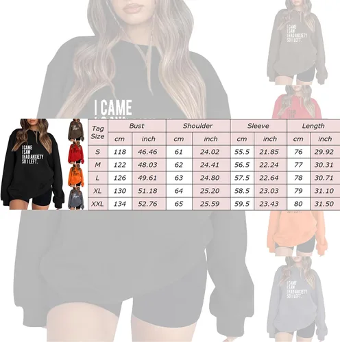 Vista 3 de Sudadera con texto en inglés "I Came I Saw I Had Anxiety So I Left para mujer, divertida, informal, con gráficos