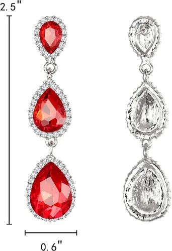Vista 12 de EleQueen Pendientes de cristal austriaco en tono dorado para mujer, forma de pera de 2.5 pulgadas, color esmeralda