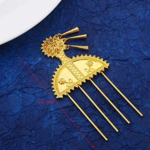 Vista 2 de Horquilla etíope joyería de color dorado Peines para el cabello etíope África Horquilla Eritrea Kenia Hair Sticks Habasha Nuevo, Latón