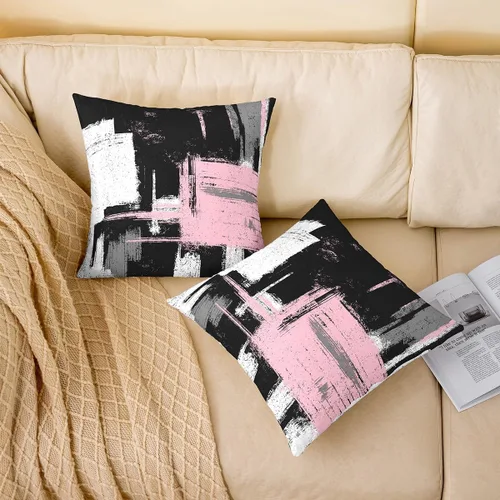 Vista 80 de Juego de 2 fundas de almohada abstractas de 16 x 16 pulgadas para niños, niñas, adolescentes, decoración de dormitorio, moderna a rayas, decoración