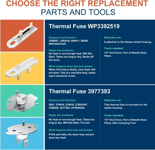 Vista 2 de Kenmore Elite Serie 110 70 80 - Kit de fusible térmico y termostato de límite alto, compatible con secadores eléctricos y de gas Maytag y Whirlpool