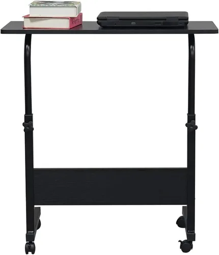 Vista 5 de Mesa auxiliar móvil, carrito de escritorio para laptop, mesa ajustable sobre la cama con ruedas, soporte de computadora para cama, sofá, sala