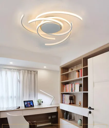 Vista 5 de Lámpara de techo LED regulable para sala de estar, moderna lámpara de techo de flores con control remoto, lámpara colgante para comedor, lámpara