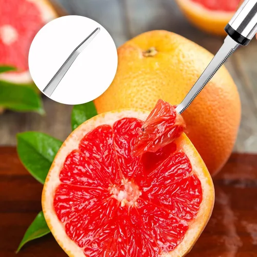 Vista 5 de WXJ13 7 cucharas de pomelo y cuchillo de toronja, cuchara de postre de toronja de acero inoxidable, utensilios de toronja dentada, herramientas