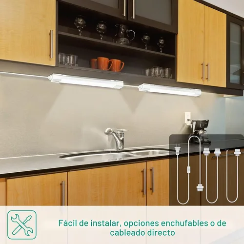 Vista 3 de Luces LED de armario con enchufe, luces de techo enchufables de 17 pulgadas y 1700 lúmenes, luz de tienda impermeable IP66 de 16 vatios, luz