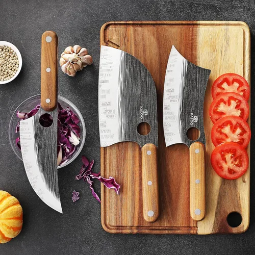 Vista 6 de Kaloo - Juego de 3 cuchillos de carnicero, cuchillo de carnicero de 7 pulgadas, cuchillo de chef serbio de 7 pulgadas y cuchillo vikingo de 6.5