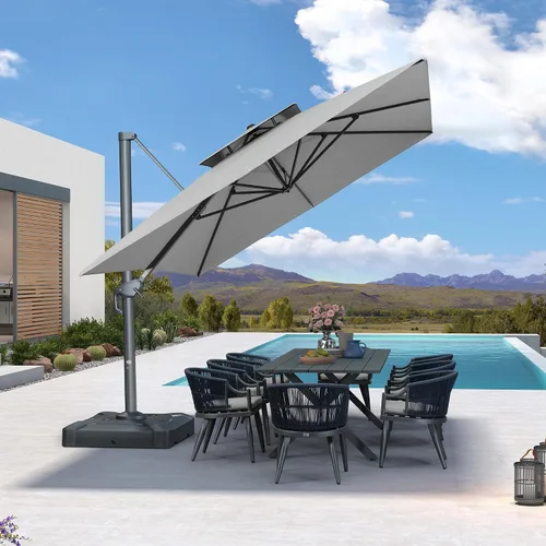 Vista 71 de PURPLE LEAF Sombrilla de Patio Voladiza de 10' x 13' para Exteriores con Base de 330 libras, Sombrilla Rectangular Grande Resistente al Viento