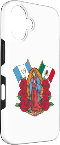 Vista 3 de Funda para iPhone 16 Virgen de Guadalupe con bandera de Guatemala y México
