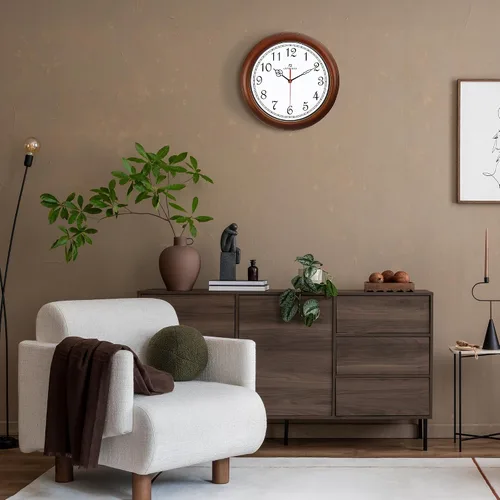 Vista 3 de Lafocuse Reloj de pared silencioso de madera maciza de 12 pulgadas, funciona con pilas, reloj de pared analógico marrón para decoración de sala