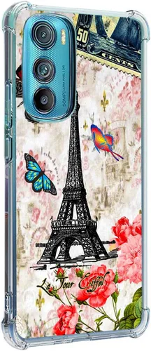 Vista 20 de Funda para Motorola Edge 2022, diseño de flores de mariposa azul, rosa, protección contra caídas, a prueba de golpes, funda protectora de cuerpo