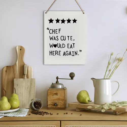 Vista 4 de Letrero de cocina con texto en inglés "Chef Was Cute Would Eat Here Again", decoración de pared en blanco y negro, 8 x 10 pulgadas