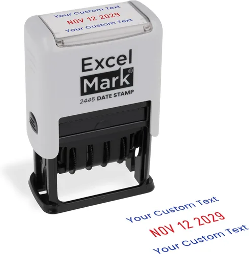 Vista 23 de ExcelMark 2445 Sello de fecha con texto – tinta azul y roja (montaje gris, aprobado)
