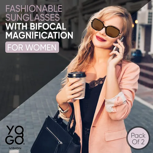 Vista 2 de Yogo Vision Bifocal Reading Sunglasses for Women UV400 Sun Protection Outdoor Stylish Square Frame Reader Eyewear