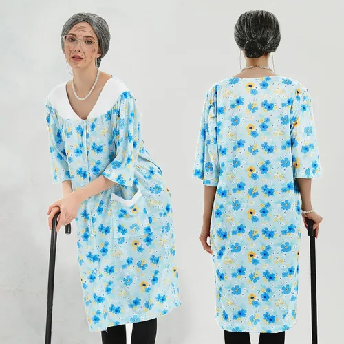 Vista 5 de Old Lady Costume for Women Kids,8Pcs Grandma Cosplay Set for 100th Day of School Granny Costumes Halloween Accessories