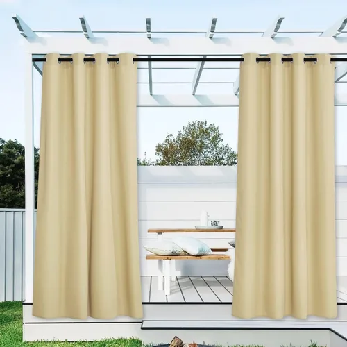 Vista 60 de NICETOWN Cortina para Exteriores para Patio Impermeable de 84 Pulgadas de Ancho, Aislamiento Térmico con Ojales Antioxidantes Bloqueo UV Cortina